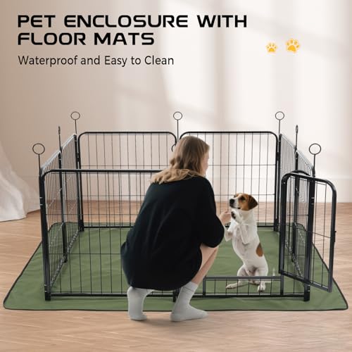 Lekesky Welpenauslauf Metall 60 cm, 8-teilig mit Tür & wasserdichter Bodenmatte Faltbar – Welpenlaufstall/Hundelaufstall für kleine Hunde & Welpen, auch als Kaninchenzaun (kurzfristig draußen)