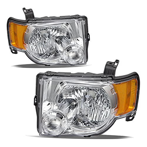 JSBOYAT Headlight Assembly Replacement for 2008-2012 Ford Escape SUV Headlamp Driver & Passenger Side, Chrome Housing with Amber Reflector