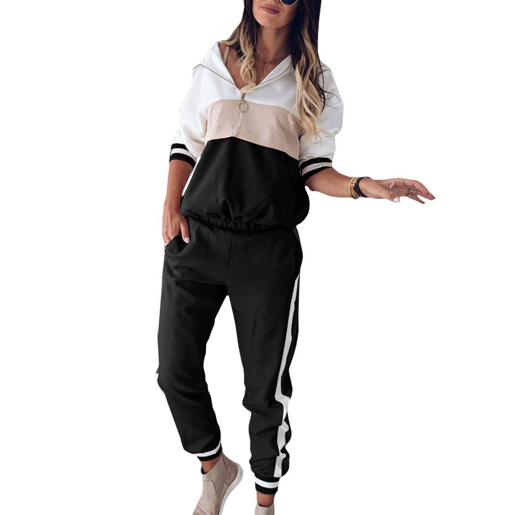 damski zestaw sportowy z kapturem Crop Top bluza z boku pasek spodnie 2 sztuki zestawy damskie odzież, czarny, S