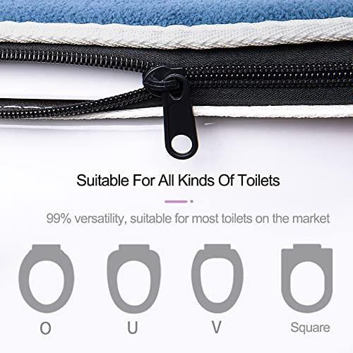 LVLUOKJ 2 Stück WC Sitzwärmer Kissen, Toilettensitzbezug Pads mit Griff und Reißverschluss, Universal Toilettensitzkissen Waschbar Wiederverwendbare, Warmes Badezimmer (Color : Gray) – Bild 3