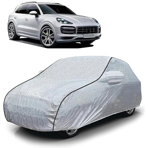 Image of Sulfar 100% Waterproof Car Body Cover Compatible with Mirror for Porsche Cayenne (Triple Stitched, Full Bottom Elastic, Magic Silver with Black Piping)