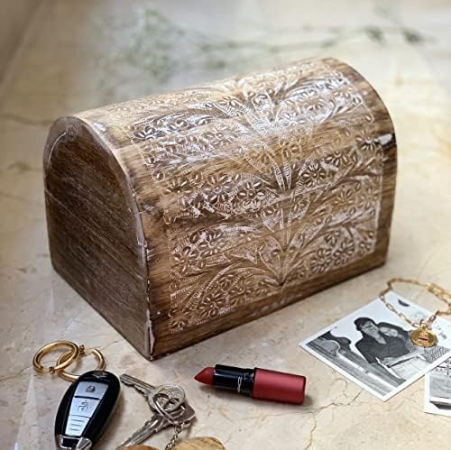 Great Birthday Gift Ideas Handmade Decorative Wooden Jewelry Box Jewelry Organizer Keepsake Box Treasure Chest Trinket Holder Watch Box Storage Lock Box Housewarming Gifts Men Women (White)
