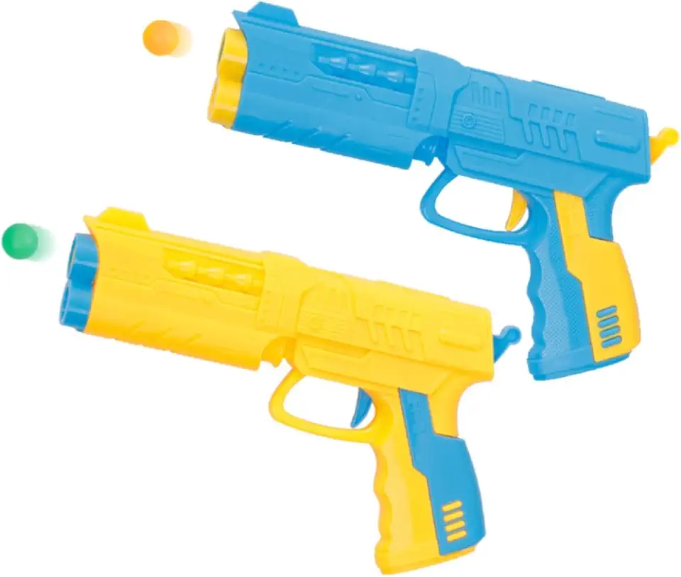 Lançador de Dardos de Espuma e Bolinhas para Crianças, Pistola de Brinquedo, Azul e Amarelo, 2 Peças