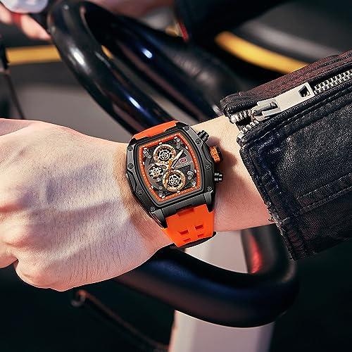 Image of MINI FOCUS Men's Chronograph Watch With Silicone Strap & Skeleton Dial & Rose Gold Accents | Quartz Movement, (Chronograph /Waterproof /Luminous /Calendar) Square Case Wrist Watch For Sports & Outdoor Styling (MF0473G)
