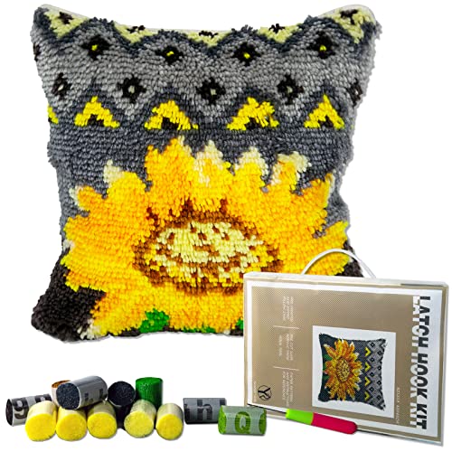 Yp Latch Hook Kits For Kids And Adults Diy Rug Throw Pillow For Home Decoration Sunflower Cover Cushion Cover Hand Craft Crochet For Festival Gift,17" X 17" #TOP7