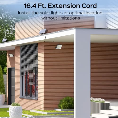 Adiding Solar Outdoor Lights, 3500LM LED Flood Lights with 16.4 Ft Cable, Remote Control Solar Motion Sensor Lights with 3 Modes, Solar Powered Security Lights for Outside Patio, Yard, Garage, 2 Pack - Thumbnail 5