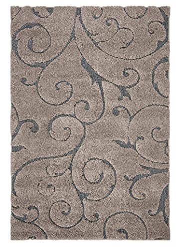 Image of Grand Swirl Premium High Low Design Finish Microfiber Shaggy Rectangular Carpet( 1.8 Inch Pile High,3X5 Feet Dark Beige Or Light Brown ,Grey )