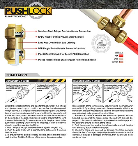 Pushlock UPSSP1212 1/4 Turn Straight Stop for Push-Fit Valve, 1/2 x 1/2 Inch,