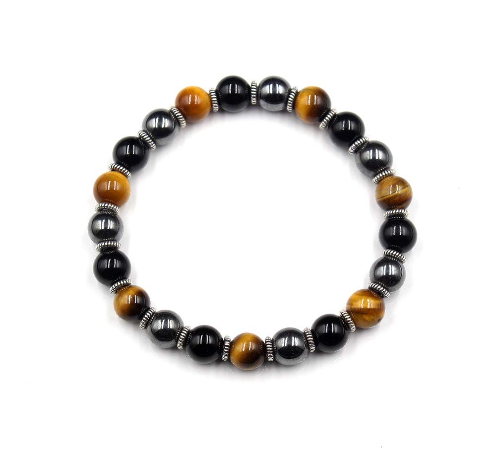 Extra Strength Energy Protection Bracelet, Tiger's Eye, Hematite, Black Obsidian, and Sterling Silver Prosperity Bracelet