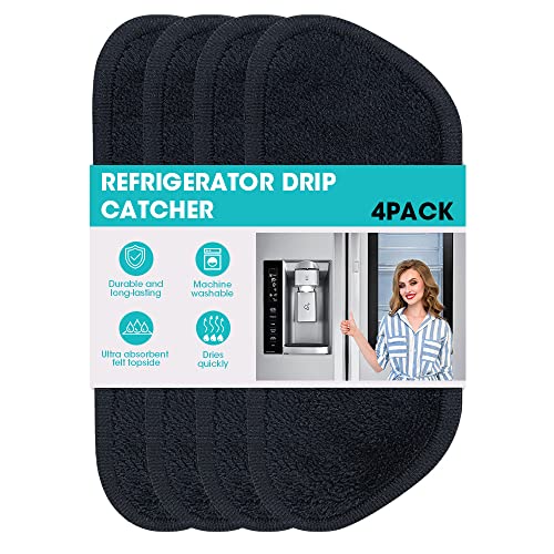 4P Magnetic Refrigerator Water Drip Tray Catcher Mat Kitchen Splash Guard Catcher Absorbent Fabric Drying Mat Pads Compatible with Ge,Whirlpool,Samsung Refrigerator Water&Ice Dispenser Accessories