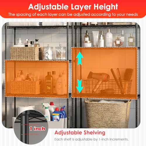 Image of BestOffice | 5-Tier Wire Storage Shelves | 14 x 24 x 60 | Black | with Adjustable Racks | Metal Shelf, Holds Upto 500 lbs | No-Tool Assembly | Ideal for Home & Garage Shelving