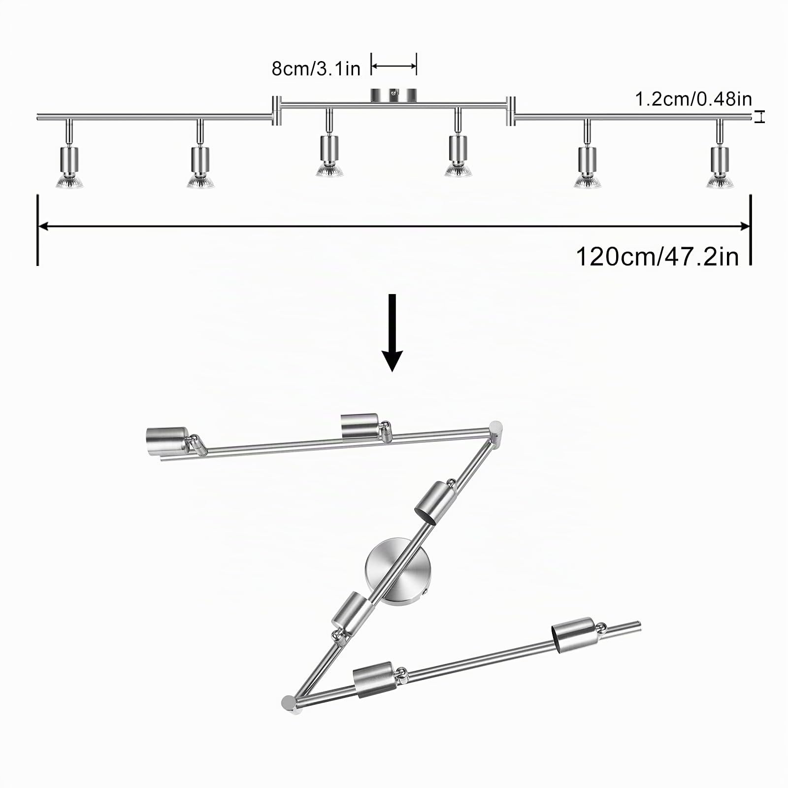 wowatt Lampada da Soffitto Moderna Faretti da Soffitto a LED Plafoniera Camera Letto Bagno Lampadario Cucina Luce Spot Orientabili Lampada da Salotto 6 Luci GU10 Bianco Caldo 5W 420LM RA82 IP20 | Lampadario Faretti Orientabili Cromati, Binario Lampada LED
