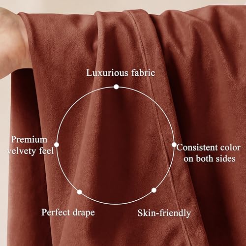 Image of Rust Red Velvet Curtains for Christmas Decor, W52 x L90, 2 Panels | Back Tab 300GSM Soft Velvet, Room Darkening, Privacy Vintage Drapes, Thermal Insulated, Window Panels for Living Dining Room