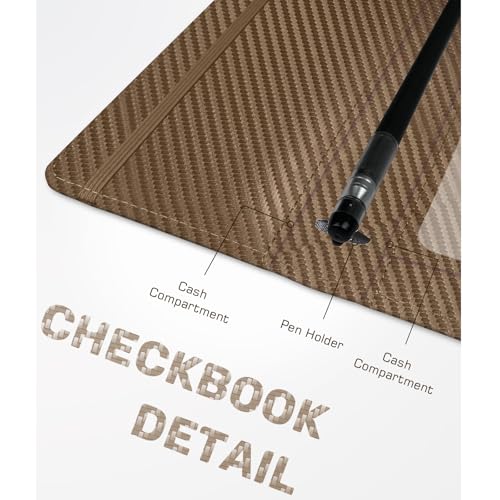 Image of Checkbook Cover for Men Women, Premium Leather Checkbook Holder with RFID Blocking and Built in Clear Plastic Divider for Personal and Business Checks (Brown Carbon)