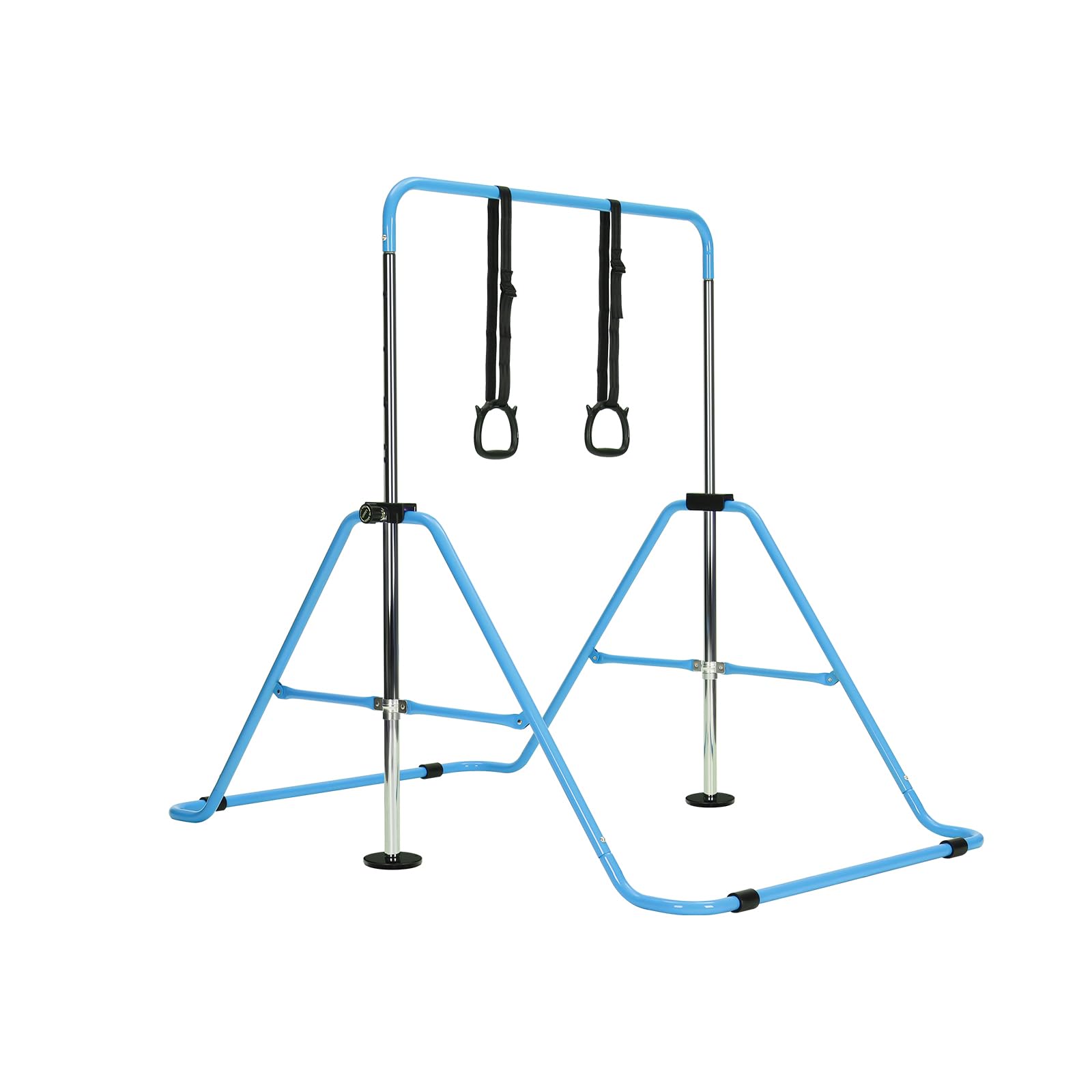 LN COZY CORNER Foldable Gymnastics Bar for Kids - Adjustable Height Horizontal Kip Bar with Rings, Stable Steel Frame Gymnastics Equipment for Home Training, Indoor Kids Gym Playset(With Rings, Blue)