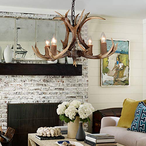 Resin Antler Chandelier 4 Light Deer Horn Chandelier Vintage Style Antler Lamp For Kitchen Dining Room Living Room Bedroom Bar Cafe Cabin Light, Brown #TOP4