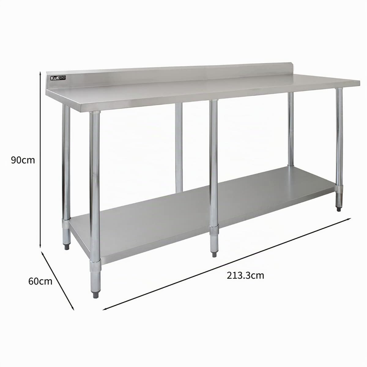 Tavolo in acciaio Inox Professionale da Cucina Commerciale Piano Cucina Ristorante Ripaino in Acciaio Per Ristoranti Preparazione Cibo con Mensola Portata fino a 250kg Piedini Aggiustabili - 210 cm