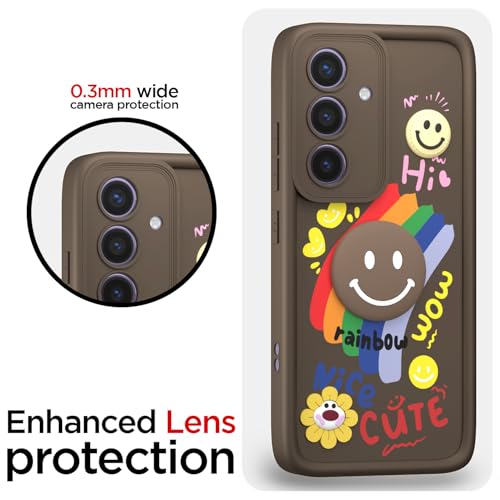 Image of Pikkme Back Cover for Samsung Galaxy S24 5G | Soft Silicone| Cute Rainbow Smile & 3D Cartoon Flower Design | Shockproof Raised Camera Protection Bumper Case (Brown)