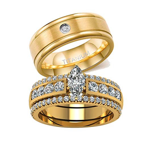 Wedding Ring Set – Women's 10k Gold Filled CZ Ring & Men's Titanium Band 11 thumbnail image
