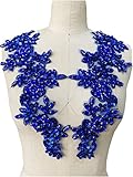 Zbroh Handmade red/White//Green/Blue Rhinestones Applique Sewing Beads Stones Trim lace Patches Accessory for Dress Clothes one Pair (Blue)