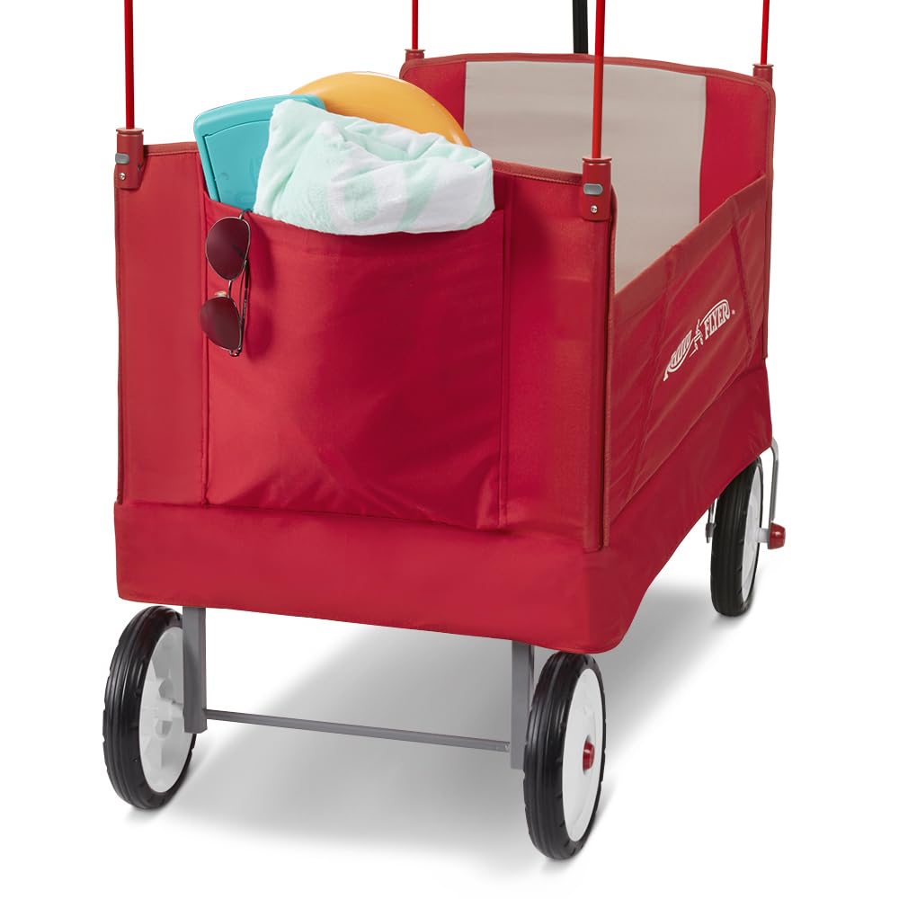 Radio Flyer EZ con toldo Vagón Plegable, Rojo, Carrito Plegable para niños de más de 1,5 años, Carro de jardín y Carga