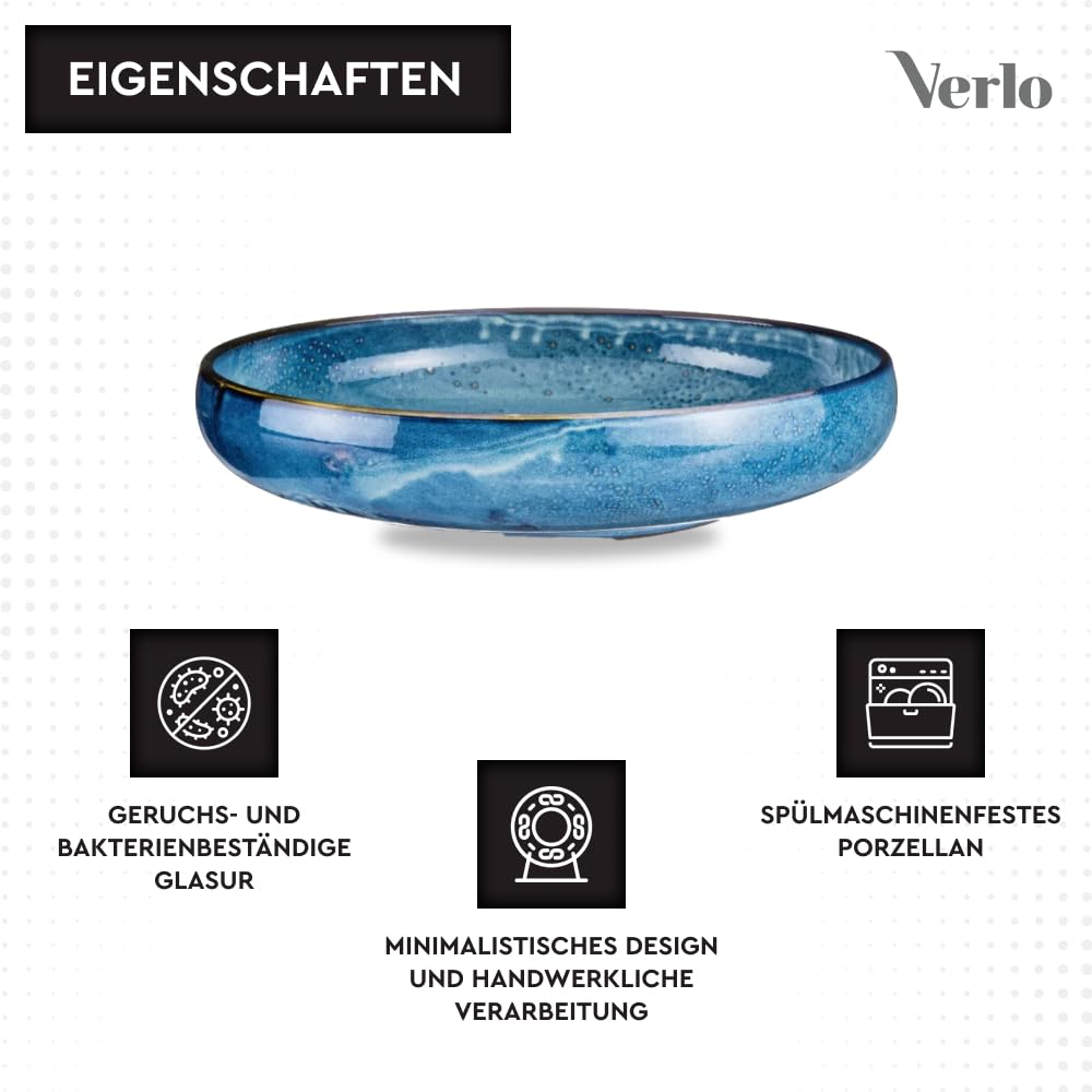 Verlo DEEP Blue Bowl schüssel 34 cm Salatschüssel Dessertschalen Servierschale Müslischalen aus hochwertigem Porzellan