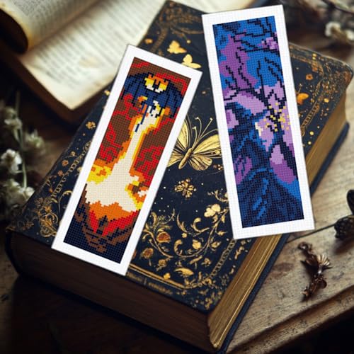 Image of BEUNITONE 6 PCS Cross Stitch Bookmark Kit for Adults Beginners,Fairy Tale Scene Pre-Printed Cross Stitch,DIY Stamped Embroidery Bookmark Kits,with Instructions,Craft Kit for Book Lovers 8.5''x3''