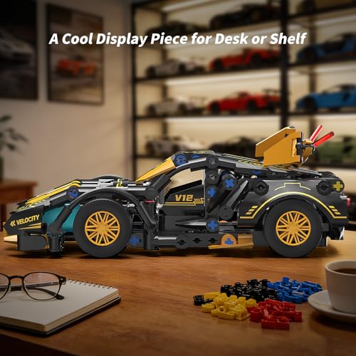 Chodia 1:18 Race Car Building Blocks Set, Black Cyberpunk Sport Supercar Model Toys Kits for Boys Kids Adults Men Age 6+, 6-12, Engineering Birthday for Vehicle Fans (313 PCS) — view 6