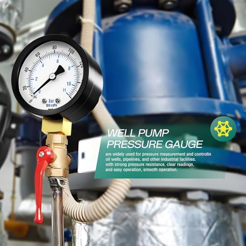 Image of 0-160PSI Well Pump Pressure Gauge 2 inch Dial Size, 1 /8 inch NPT Lower Mount, 3-2-3% Accuracy, for Tube, Water Pump, Gas, Liquid, Pressure Test