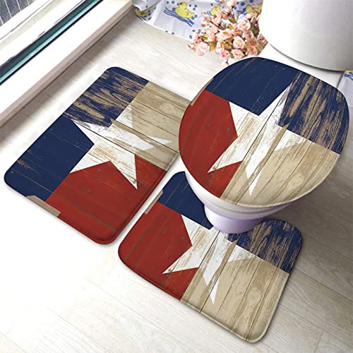 Toilet Teppich 3 Stück Set Rustikales Vintage Texas Star Barn Holzbrett U-Förmige Matte Atmungsaktivem Toilettenbezug Für Bad Wc