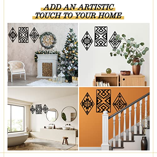 Pelopy 3 Pcs Metal Aztec Wall Decor Geometric Farmhouse Wall Art 16.93 X 11 Inch Boho Western Bathroom Decor Southwestern Decor Rectangle Diamond Frame Wall Hanging For Bedroom, Black (Boho) #TOP2