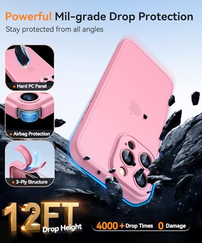 CANSHN Matte Compatible with iPhone 15 Pro Case, Upgraded [Full Camera Protection] [Translucent Matte] Shockproof Protective Phone Case 6.1" - Pink - Image 4