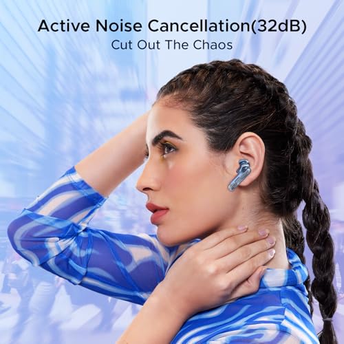 Image of Boat Airdopes 191 ANC, 32dB ANC, Ambient Mode, 60HRS Battery, 4Mics ENx, in-Ear Detection, IWP Tech, Fast Charge, v5.3 Bluetooth Earbuds, TWS Ear Buds Wireless Earphones with mic (Pellucid Blue)