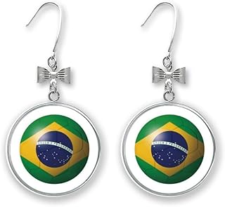 Brazil National Flag Soccer Football Bow Earrings Drop Stud Pierced Hook