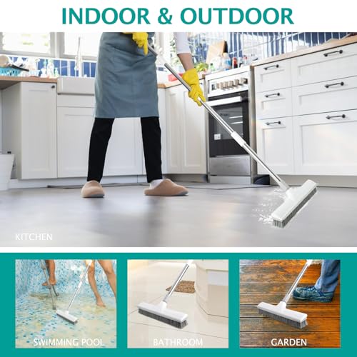 Image of Floor Brush, 2-in-1 Scraping Brush,with 59.8 inch Long-Handled Adjustable Floor Brush, Suitable for Cleaning Kitchen, Bedroom, Shower Room, Floor, Tile Patios, Outdoor Patio, Terrace (White)