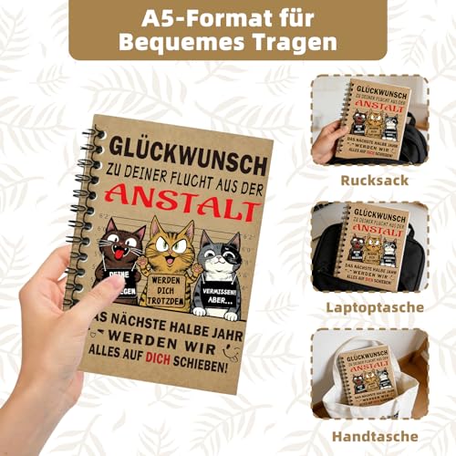 Cunegra Abschiedsgeschenk Kollegen, A5 Notizbuch Schön Karton-Abschied Kollegin Geschenk mit Lustigen Katzen-Design, Schreibbuch für Büro & Persönliche Notizen Kreatives Abschiedsgeschenk