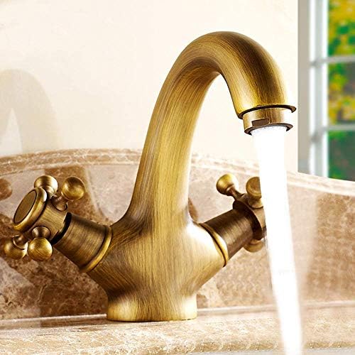 Faucet All Copper Faucet Soild Brass Double Handle Control Antique Faucet Kitchen Bathroom Basin Mixer Tap Hot Cold Bath Mixer Water Tap