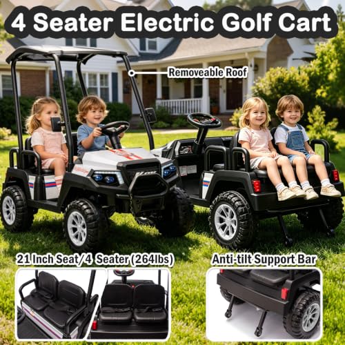 Image of NEWQIDA 4 Seater Electric Golf Cart for Kids 24V Ride on Toys, White