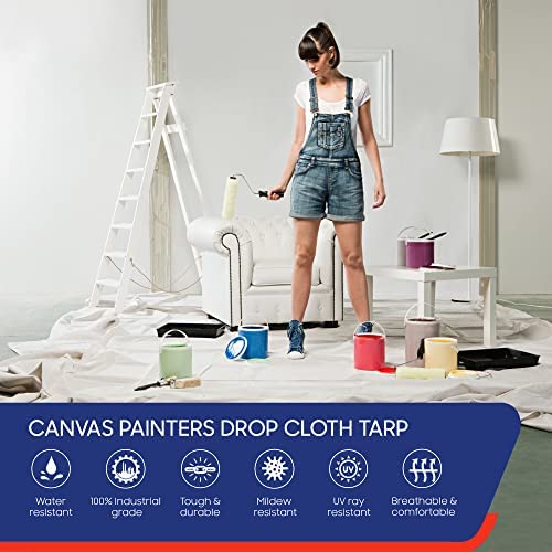 Touch Up Painters Drop Cloth - 10x5 Foot Reusable Fabric Tarp For Painting