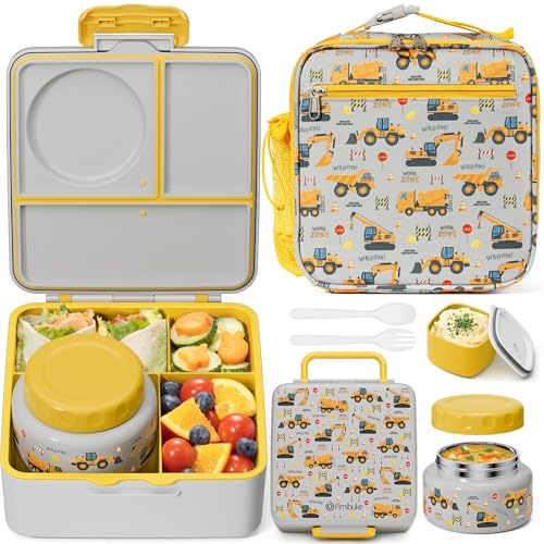 Image of Fimibuke Bento lunch Box Set for Kids Adult with 8oz Insulated Food Jar, Lunch Bag & Sauce Cup, Leakproof Dishwasher Safe Toddler Lunch Food Container with 3-4 Compartment for School Girls Boys
