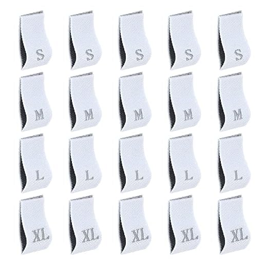 NBEADS 100 st 4 stilar vävda klädstorlekar etiketter, S/M/L/XL polyester syetiketter hantverk broderad etikett storlek etiketter för sömnad på kläder skjortor klänningar tillbehör, vit