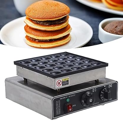 Pancake Maschine Commercial, Elektrischer Poffertjes Maker mit 25 Löcher Gusseisen Pfannkuchenautomat Mini Pfannkuchen Waffeleisen Maschine mit Antihaftbeschichtung (EU-Stecker