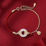 Mnyixsi New Year Zodiac Lucky Dragon Jade Red String Bracelet Handmade Strand Charm Bracelets Amulet for Men Women Good Luck Wealth Protection Jewelry for Casual Graduation