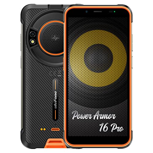 Ulefone Armor 16 Pro Android 12 Teléfono Resistente, 122dB Altavoz, 9600mAh Batería, Linterna LED Alta Potencia, Cámara 16MP+8MP, 4GB+64GB, 5,93' Móvil Antigolpes, Ranura para 3 Tarjetas, NFC Naranja