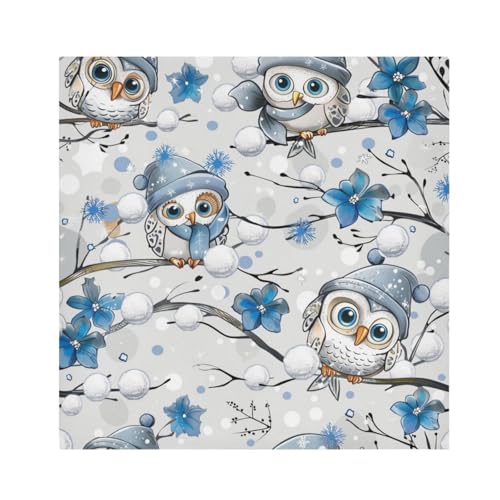 Servilletas de Tela Cartoon Búhos Invierno Set de 6 miniatura 1