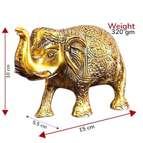 Image of KridayKraft Metal Elephant Medium Size Gold Polish Set for Decor Gift Items Home & Office Decoration