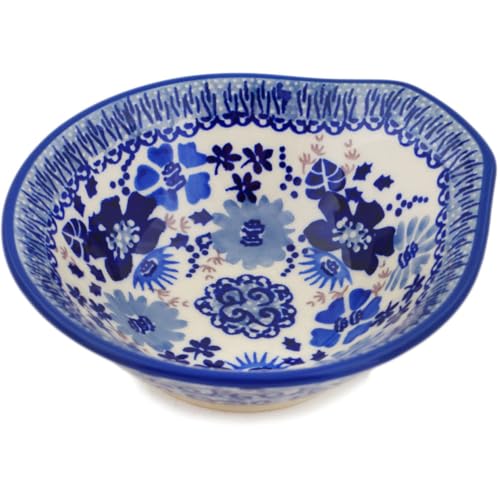 Authentic Polish Pottery Bowl 5-inch Signature UNIKAT in Periwinkle Sweetness Design Handmade in Boles?awiec Poland + Certificate of Authenticity