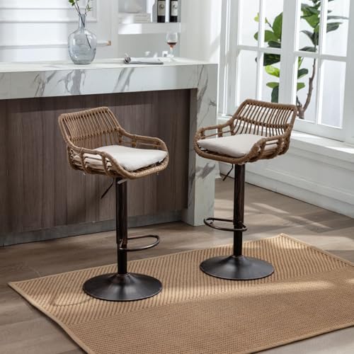 PUGSDRLY Chaise Haute,Tabouret Bar Lot de 2 Pivotant et Réglable en Hauteur,Meuble Bar,Chaises de Salle à Manger Cuisine avec Design Unique,Base Solide,pour Cuisine...