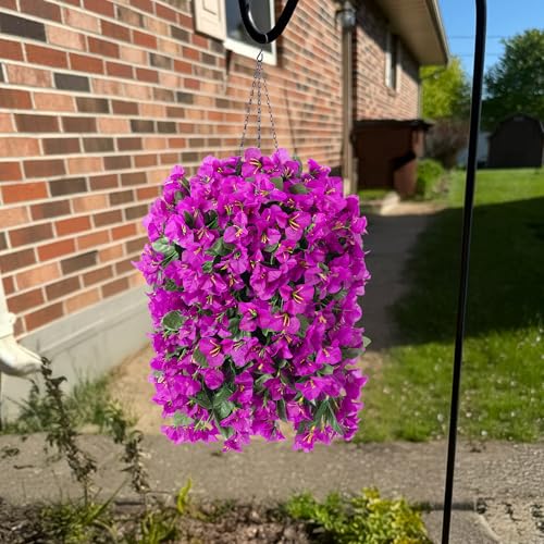 Image of INSPRING Artificial Bougainvillea Faux Flowers Plants Baskets for Outdoor Outside Decoration, 3PCS Fake Silk Flowers Long Trailing Vines UV Resistant Realistic for Front Door Porch Patio (Purple)