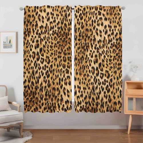 LZLANZHI Leopard Print Curtains Brown Cheetah Animal Voile Window Decoration Drapes Treatment Safari Retro Curtain for Living Room Bedroom Home Decor 2 Panels Polyester 21x54 Inch